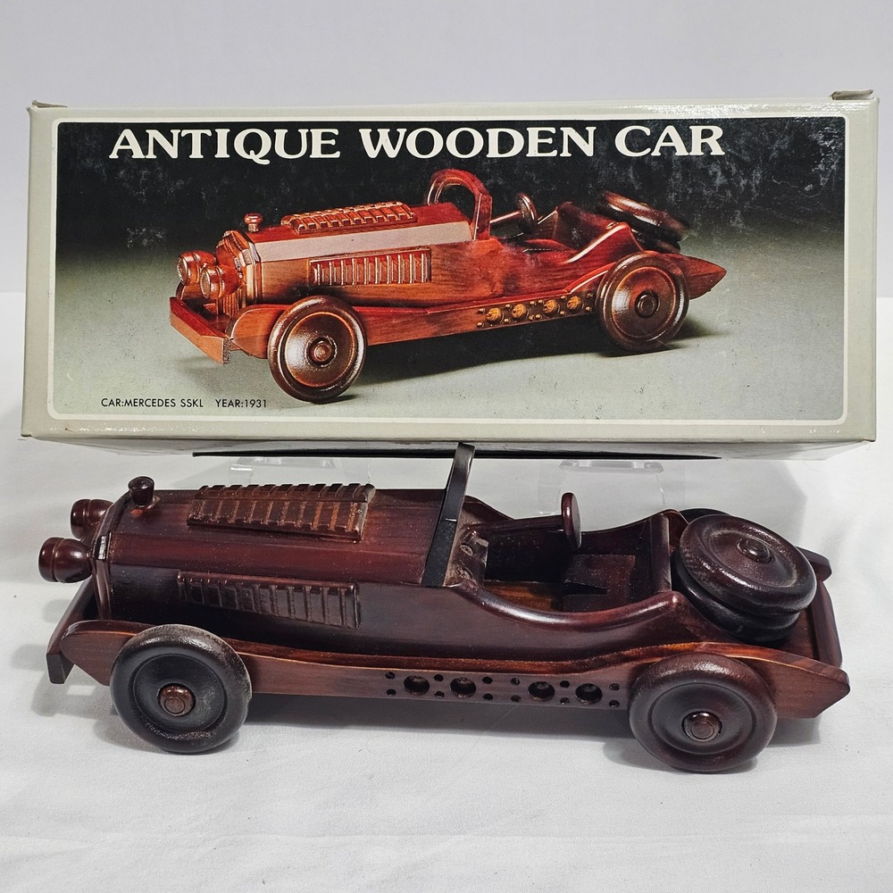 Vintage Wooden Mercedes SSKL 1931 Model Car Handcrafted Wood Decor with Box